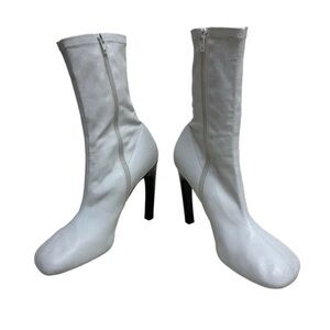 Dries Van Noten White Leather Ankle Sock Boots Sz 37